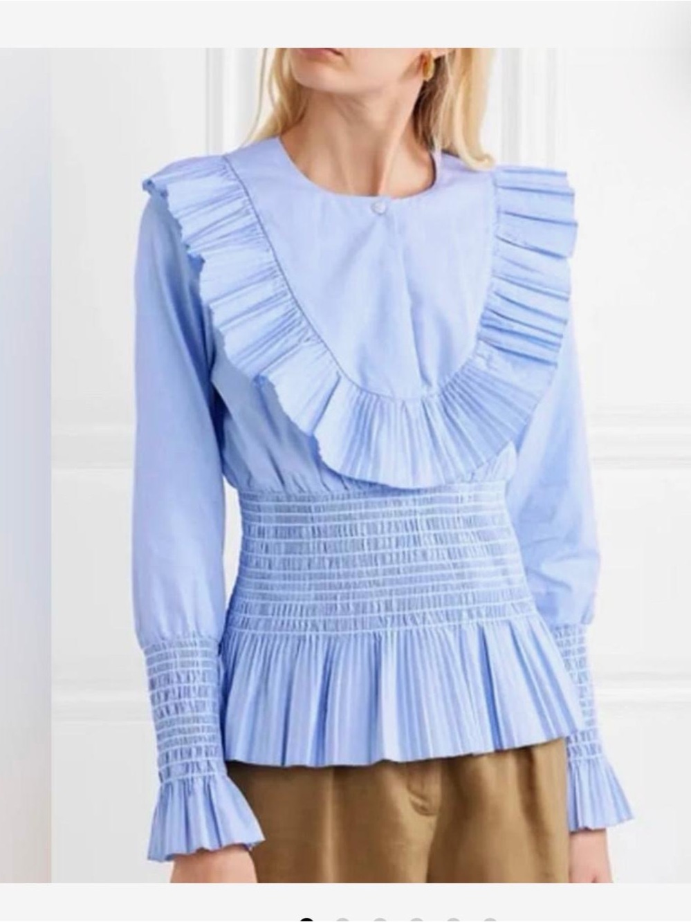 Light Blue Ruffled Smocked Waist Blouse